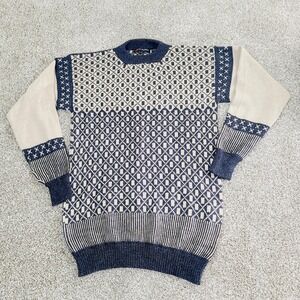 Inti Alpaca Mens Sweater XL Gray‎ Beige Crewneck Soft Geometric Print Pullover